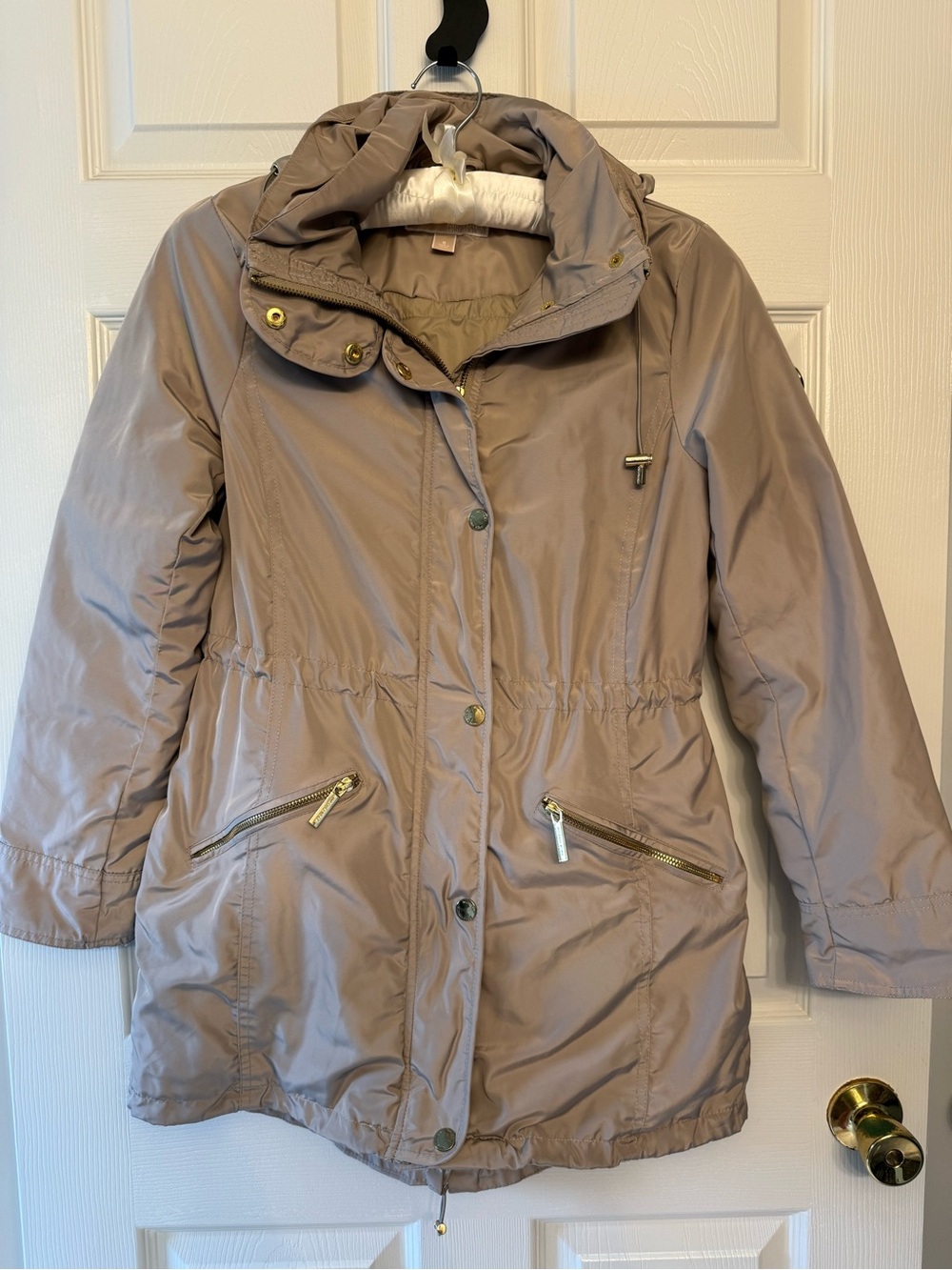 Michael Kors Hooded Taupe Parka Jacket with Gold Hardware Size Small